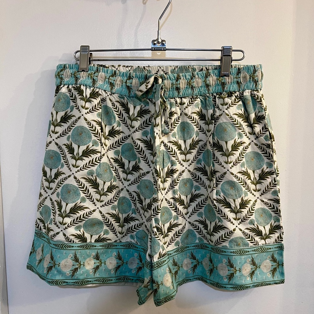 Marigold by Victoria Dunn Teal Floral High-Waist Drawstring Shorts NWT Size 2XL